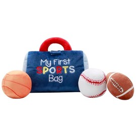 4 Piece Plush My First Sport Bag Play Set with Sensory Toy Balls for Baby, Blue All Sports, 6 inch, Basketball, Baseball, Football
