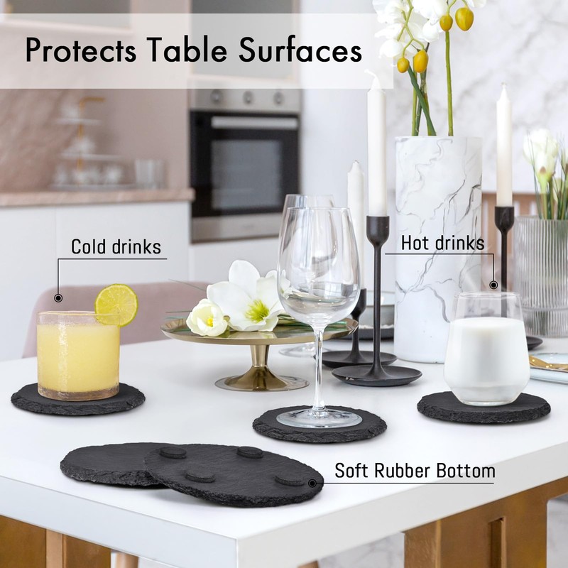 Slate Drink Coasters with Metal Holder, GOH DODD Set of