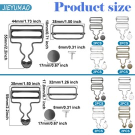 JIEYUMAO 16 Set Overall Buckles, 38/32 mm 4 Colors Metal Suspender Replacement Buckles, Adjustable Overall Bib Clips Metal Suspender Buckles Dungaree Fasteners for Overalls Bib Pants