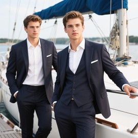 Mens Suits Regular Fit 3 Piece Tuxedo Blazer Jacket Vest Pants Formal Suit Set for Men Wedding Prom Casual Blue