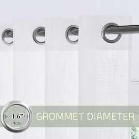 PONY DANCE Bathroom Sheers Curtains - White Voile Linen Look Semi-Transparent Casual Top Grommet Silver Short Valances for Small Window Kitchen & Cafe, Wide 52 x Long 45 in, 2 Pieces