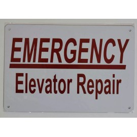 Buildingsigns.com Emergency Elevator Repair Sign (White, Rust Free Aluminium 8X12)-REF24-10