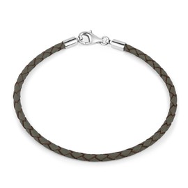 MATERIA by Matthias Wagner Leather Bracelet Grey 925 Silver Lobster Clasp for Beads Men Women A59, Leather, Without Stone