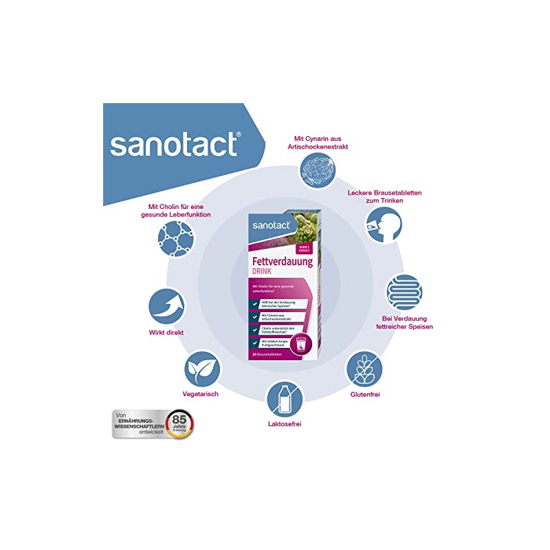 sanotact Fat Digestion Drink (20 Effervescent Tablets), Artichoke with Choline