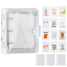Personal Notebook, Notepad, Mini Organizer, Pocket Size, PVC Clear Material, Grid, 3 Holes, 80 Sheets, 12 Cards, 3 Clear Pockets, DIY Notebook, Button, Replaceable, Portable, Mini Binder, Gift,