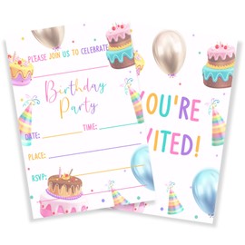 VGoghex Birthday Party Invitations with Envelopes 20 PCS Birthday Cakes Invitaions for Girls Boy's Party Invites 4x6 Inches