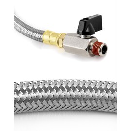 QWORK Automatic Timed Condensate Drain Valve with Steel Hose 1/4 Inch NPT Drain Valve Elbow Fitting, 1/2" Ac110v 2-way Direct-acting Drain Valve US Plug for Compressed Air