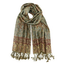 Ciormis Women Paisley Warps, Reversible Pashmina Paisley Scarves for Women Dresses(Style1-Olive Green)