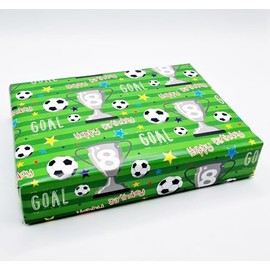 4 Sheets 4 Tags 8th Birthday Boy Girl Unisex Green FOOTBALL Theme Wrapping Paper Age 8 Fun Attractive Birthday Soccer Giftwrap (PA)
