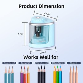 tenwin Electric Pencil Sharpener Battery Operated,Fast Sharpening, Suitable for NO.2/Drawing/Colored Pencils(6-8 mm), Office/School/Home, Portable Pencil Sharpener for Adults, Kids (Blue)