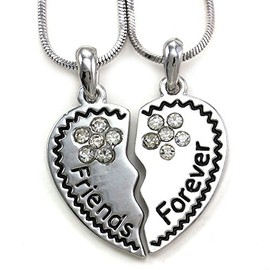 SoulBreezeCollection Best Friends Forever BFF Heart Necklace Pendant Charm Rhinestone Engraved Letters