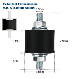 Rubber Vibration Isolator Mounts, 40 x 30mm Shock Absorber Rubber Mounts, with M10 x 23mm Studs 4 Pcs