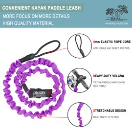 WONITAGO Stretchable Kayak Paddle Leash, Coiled Rod Leash Tool Lanyard for Kayak and SUP Paddles, Fishing Poles Rods, Purple 1 Pack