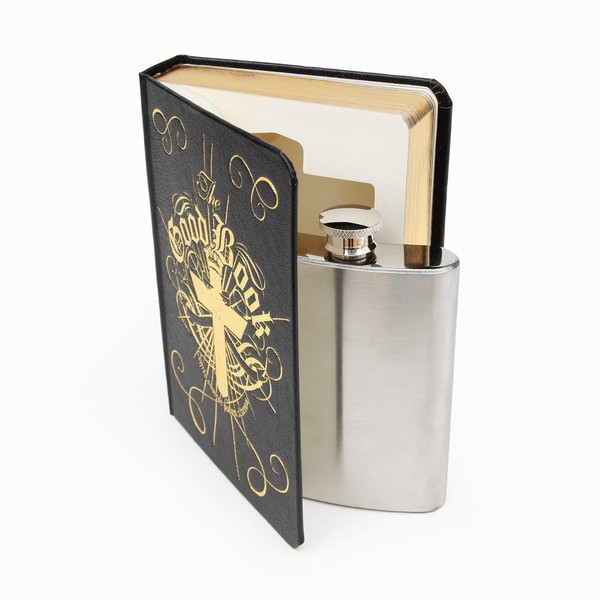 Suck UK Stainless Steel 4 Oz Hip Flask Hip Flask In A Book Hidden Flasks For Liquor To Smuggle Your Booze Groomsmen Gifts For Men Secret Flask & Funny Alcohol Gifts Black