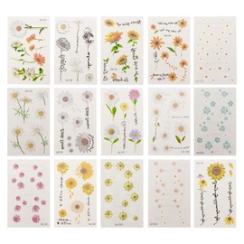 Lurrose 15 Sheets of Temporary Tattoo Daisy Face Stickers Waterproof Tattoo Stickers Women Girls Body Art Making Up (Ramdon Pattern)