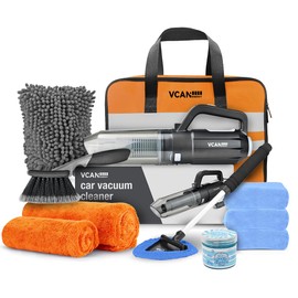 VCANENERGY Car Cleaning kit, Car Interior Detailing kit with 10000pa Car Vacuum Cleaner, Wheel Brush, Windshield Cleaner Tool, Microfiber Towel, Wash Mitt, Interior and Exterior Car Wash kit with Bag
