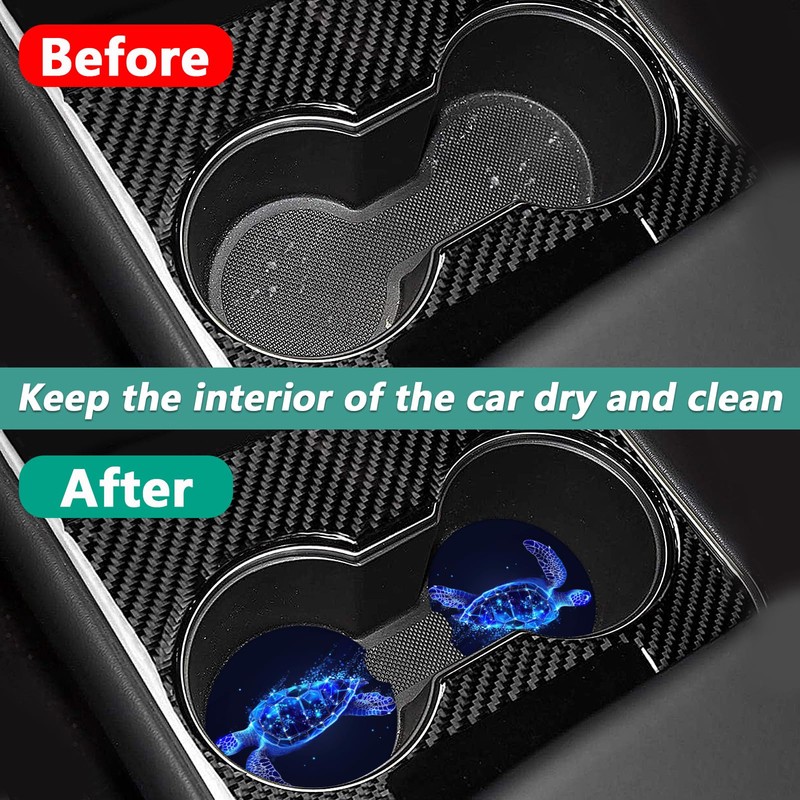 2 Pack Car Cup Holder Coasters - Shiny Sea Turtle