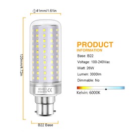 HZSANUE LED Bulbs 26W, 200W Incandescent Equivalent, 3000lm, 4000K Neutral White, E27 Edison Screw, Pack of 3