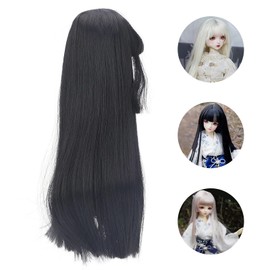 Doll Hair Wigs Heat Resistant Fiber 1/3 BJD Doll Hair Replacement Wigs for 8-9 Inch Head Circumference Doll (Black) Handcraft Materials