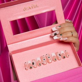 Lovful 10PCS Square Regular Length 1" Link 1 Salon Quality Handmade Acrylic Press on Nails, Dreamy and Dewy Collection - Specification: H70, Size: S