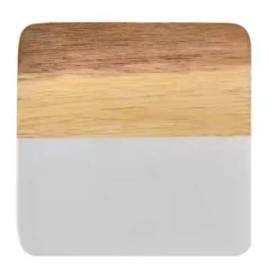20 Pcs Natural Acacia Wooden White Marble Square Coasters Set  Stocked Coaster White Marble Wood Square Coasterscolor: White Square 20 pcs Set, size: about 10 cm