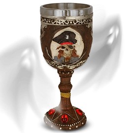 mtb more energy Decorative Goblet "Captain's Brew" - Drinking Goblet in Wood Look with Pirate Skull Pirate Fantasy Caribbean