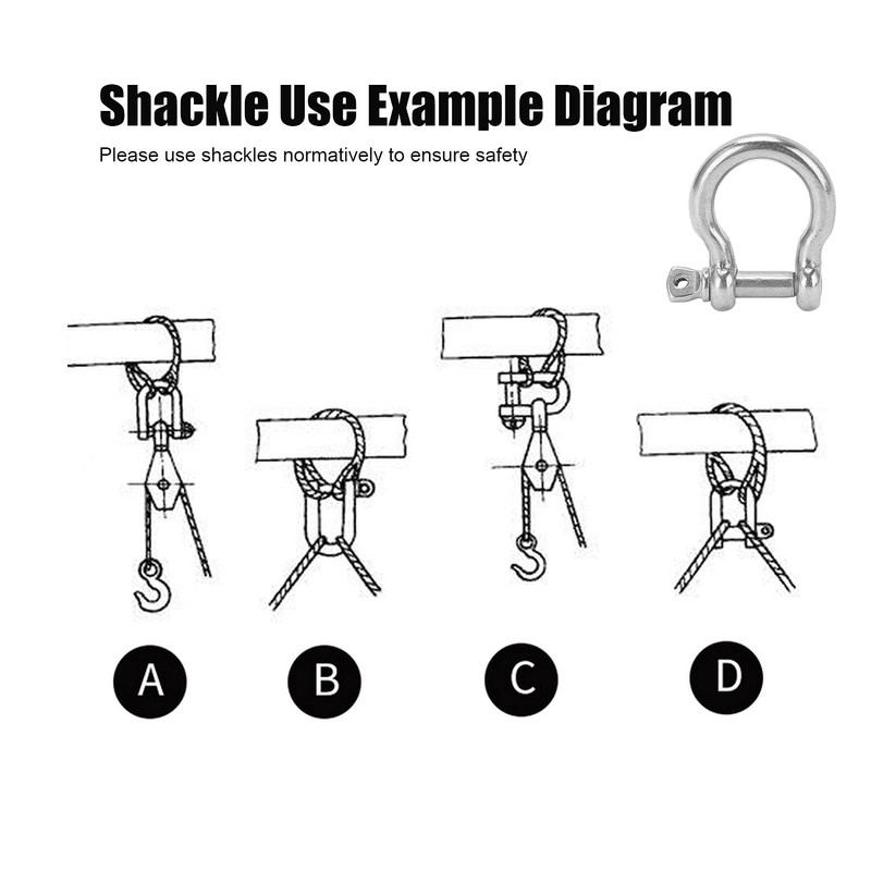 Bow Shackle, Great Load Capacity 304 Stainless Steel 10Pcs D