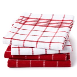 Encasa Mono De Algodón Mono No Trato Rojo Paqueta De Toks De 4 - Platos De Secado Rápido, Toallas De Mano Suaves Y Absorbentes, Reutilizables para Cocina, Restaurantes Y Bares - 70x45 cm