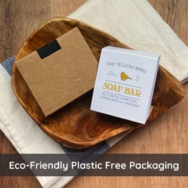 The Yellow Bird Natural Charcoal Soap Bar for Face, Body, Acne, and Sensitive Skin. Handmade with Organic Ingredients & Essential Oils