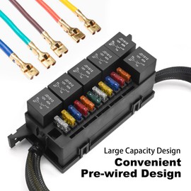 Vkinman 12V Relay Box, Waterproof Prewired Fuse Relay Box with 4-Pin 40A Relays and 11 Way ATC/ATO Blade Fuses, 12V Fuse Block with Relay Kits for Automotive Marine Ships