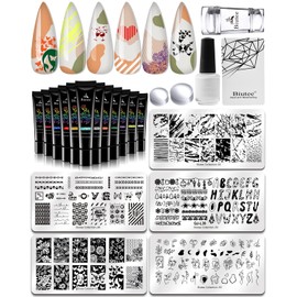 12 Colors Nail Stamping Polish Gels+5Pcs Stamp Print Templates+1 Peel Off Nail Tape Stamp Latex+1 Stamper with Scraper, Stamping Nail Polish Art Set Manicure Gift Collection