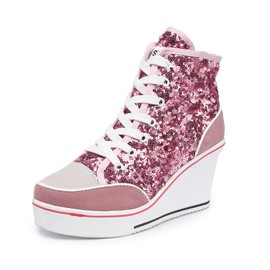 siphly Women's Wedge Heel Shoes Trainers Canvas – Heel Height 7 cm – Black, White, Red, Blue, Dark Blue – EU 35 - 43 – Warm Canvas Shoes - 21 Pink 2, size: 40 EU