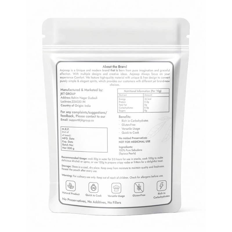 AEJESOP Organic Sabudana, Sago(Topicana Pearl), 7oz(200g)