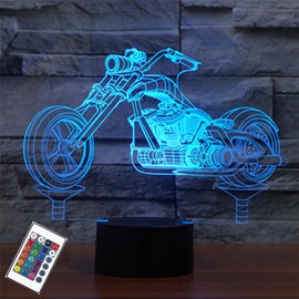 PONLCY Motorcycle Night Light, 3D Illusion Lamp with Remote Control, 16 Colours USB Desk Lamps, Bedroom Decoration, Table Lamp for Children, Christmas, Birthday Gifts