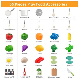 JokerKing 35Pcs Kids Kitchen Toy Accessories, Toddler Pretend Cooking Playset with Play Pots and Pans, Utensils Cookware Toys, Play Food Set, Toy Vegetables, Learning Gift for Girls Boys (White)