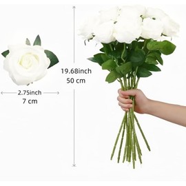 FOTVEFLEIR Fake White Rose 12Pcs,Faux Roses Bouquet,Artificial Flower,Silk Flowers for Wedding,Table Centerpieces (White)