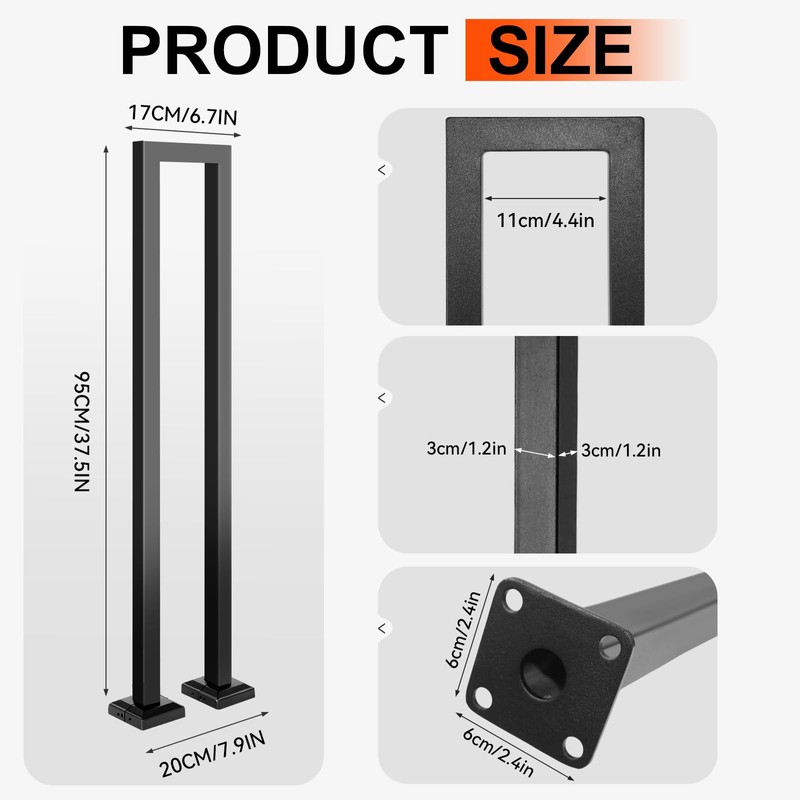 Zwinz 2 Pack U-Shaped Handrail 37''H, Durable Wrought Iron Stair