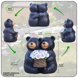 inhildas Solar Twins Black Bear Garden Statues with Purple LED Flowers - Resin Outdoors Decor for Patio Lawn Balcony Yard Figurines - Unique Christmas Birthday Gifts for Mom Grandma Wife Sister