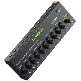 LiNKFOR 10 Channel Mini Stereo Audio Mixer Ultra Compact Audio Mixer Independent Volume Control for Mixing, DC 5V Type-C Mini Audio Mixer with Power Supply Audio Cable - Ultra Low Noise