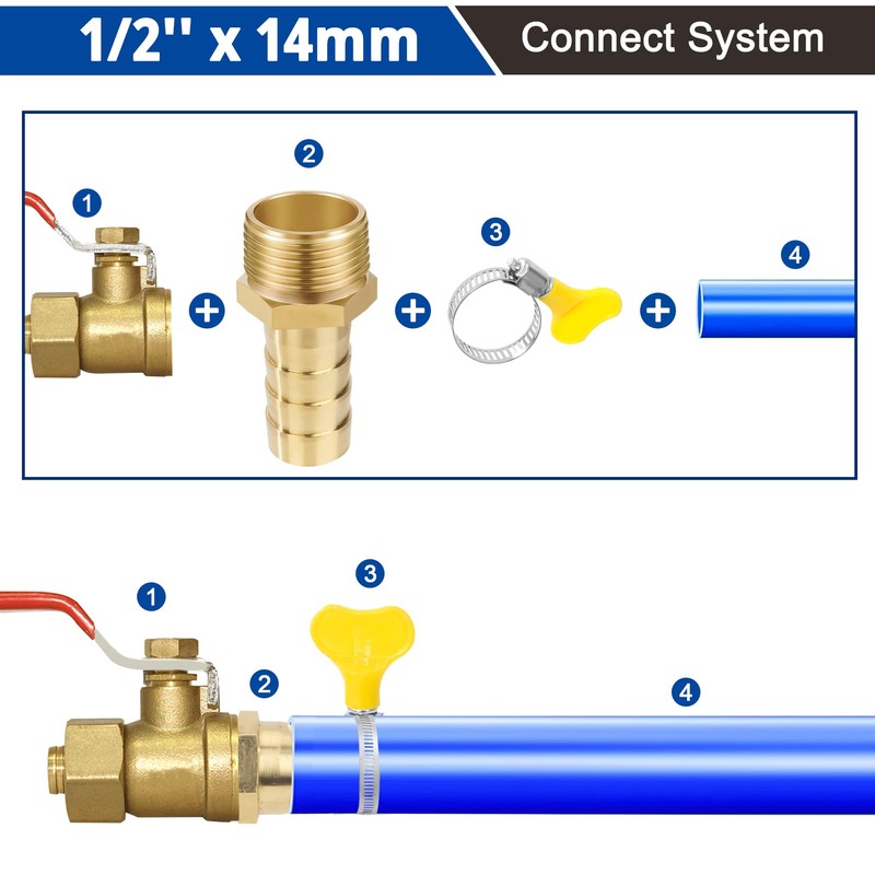 Brass Pipe Adapter, 6 Pieces 12 mm Barb x 1/2