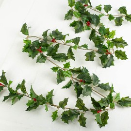 Weather Resistant Real Touch Holly Garland with Red Berries - Lifelike Artificial Holly Garland for Indoor or Outdoor Christmas Holiday Decoration by Factory Direct Craft (60" Long)