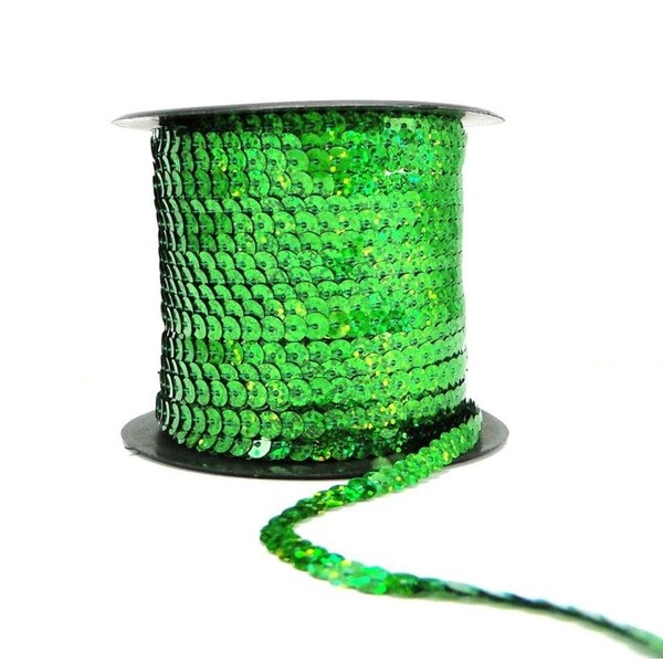 Holographic Green 6mm Sequin Trim Flat Round Strung Sequins String Costume Dressmaking (10 Meters)