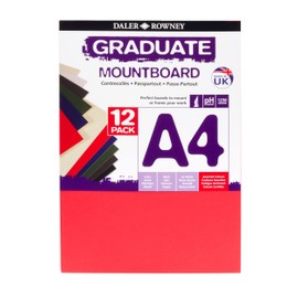 Daler-Rowney Graduate Cream Core A4 Mountboard Pack, 12 x Assorted Colours, Smooth Surface, 1.25mm Thick, Ideal for Student Artists & Hobbyists