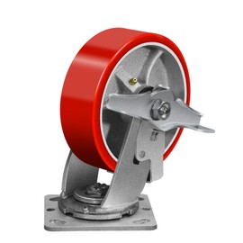 ASOMWLS 6 Inch Industrial Caster Set of 1 - Heavy Duty Polyurethane Wheels, Steel Hub, Workbench Casters with Brakes, Load up to 1200 LBS, Swivel Casters for Carts & Machines. (1 Brake)