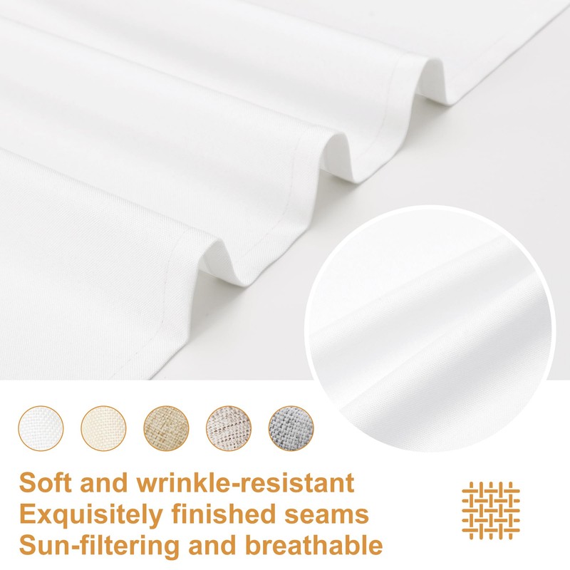 DWCN White Faux Linen Kitchen Curtains, 36 Inch Drop Cafe