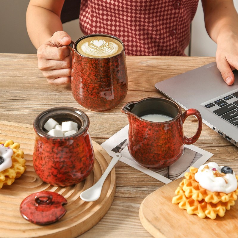 Hasense Ceramic Sugar and Creamer Set, 11 Ounce Sugar Bowl