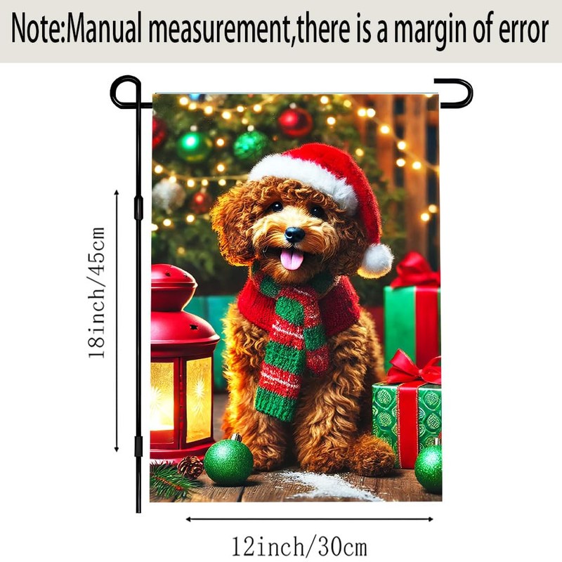 Christmas Dog Garden Flag 12x18, Puppy Santa Hat Holiday Double