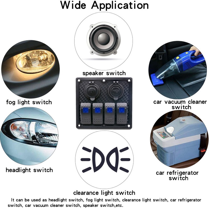 12V 24V 4 Gang Rocker Switch Panel IP65 Waterproof with