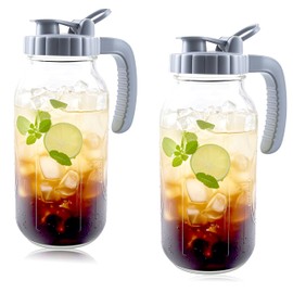 64 Oz Glass Mason Jar Water Pitcher With Lid Half Gallon Wide Mouth Sun Tea Pitchers 2 Quart Cold Brew Hot Water Jug Carafe For Coffee,Lemonade, Beverage,Milk,Juice Container For Refrigerator