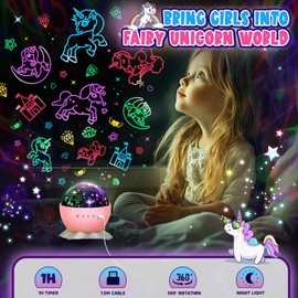 DEVRNEZ Unicorn Night Light Kids Toys 2 in 1 Unicorns & Starry Sky Nights Lights Projector for 3 4 5 6 7 8 9 10 11 12 Year Old Girls Birthday Christmas Gifts for Kids 3-12